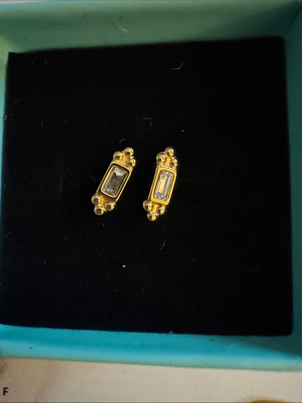 bloom Gold Crystal Stainless Flat Back Baguette Stud Earrings Women’s Jewelry